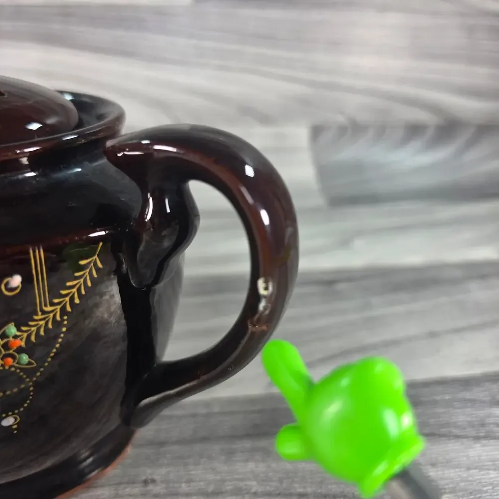 Vintage Japanese Dark Brown Teapot Hand Painted Raised Moriage Floral Gold Japan